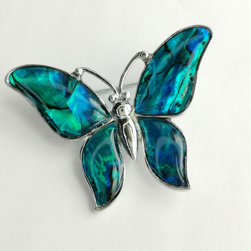 NWT handmade Abalone shell blue butterfly brooch pin made in Canada